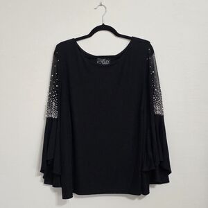 Alex Evenings Elegant Black Top with Embellished Sleeves